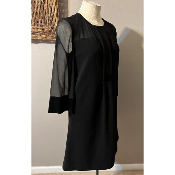 Diane von Furstenberg Dress Black 4 Stretch Silk Wool 3/4 Long Sleeve Shift - Picture 3 of 7